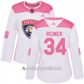 Dame Ishockey Florida Panthers Tröja James Reimer 34 Adidas 2017-2018 Vit Rosa Fashion Authentic